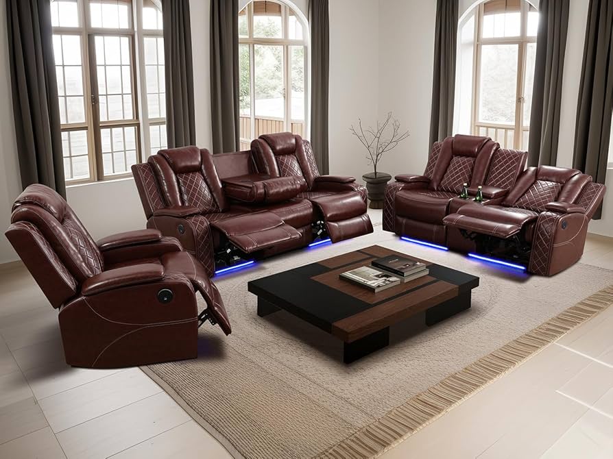 Amazon.com: Dekmxas Living Room Set Brown Breathing Leather Sofa