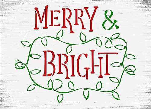 Miniatura 5 de StudioR12 - Plantilla de Merry & Bright  Luz navideña para decoración del hogar  Cartel de madera para pintar las vacaciones de invierno  Plantilla