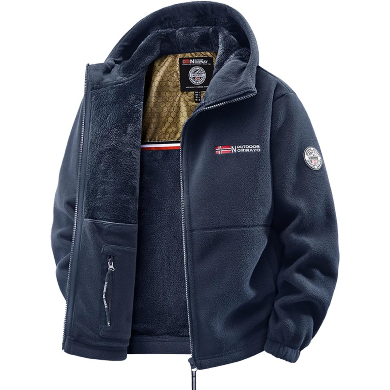 WINDEHAO Unisex Double-layer Padded Warm Jacket, Polar 360 Tactical Jacket Fleece Jackets Double-Layer Fleece Hooded Sherpa Jacket (XL,blue-Hooded)