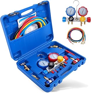 SINOCMP 4 Way HVAC Manifold Gauges, for Air Conditioner R32/R410A/R134A AC Refrigerant Recharge Set, A/C R22 R404A Diagnostic with Hoses Tool Kit