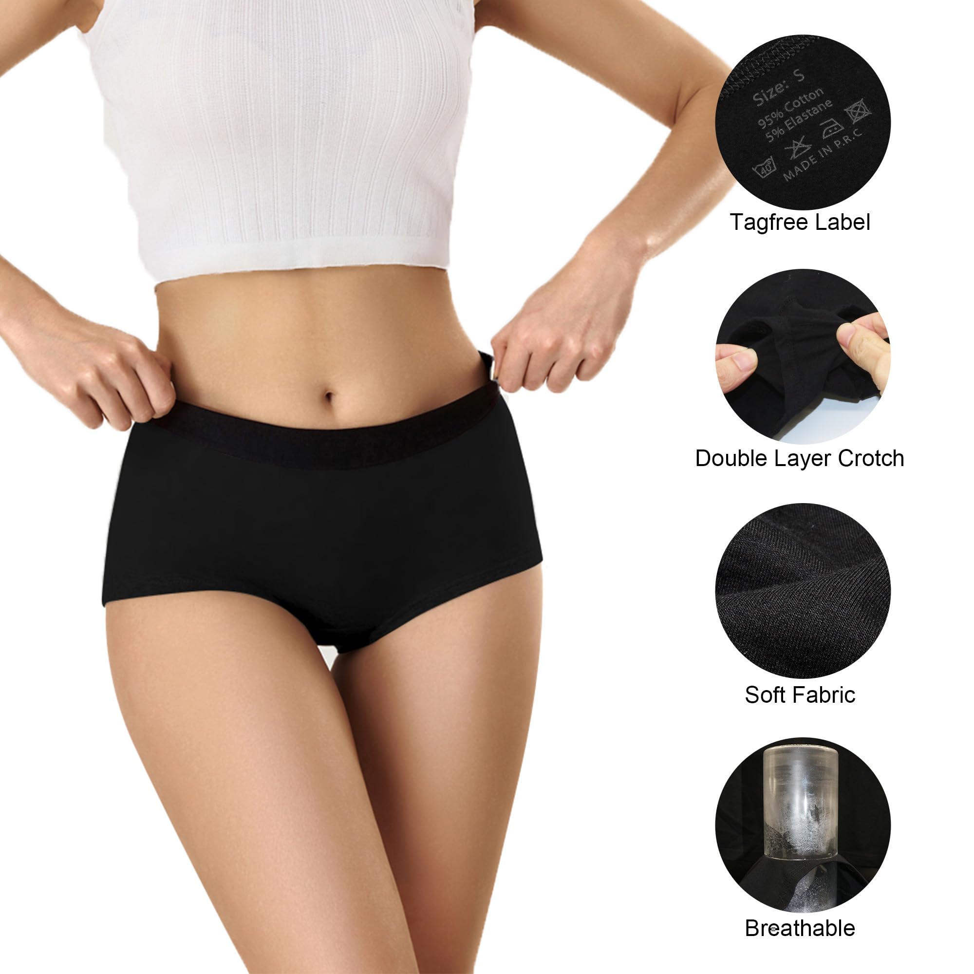 Uizuooy Boxer da donna in cotone, copertura completa, morbidi, anti sfregamento, confezione da 6