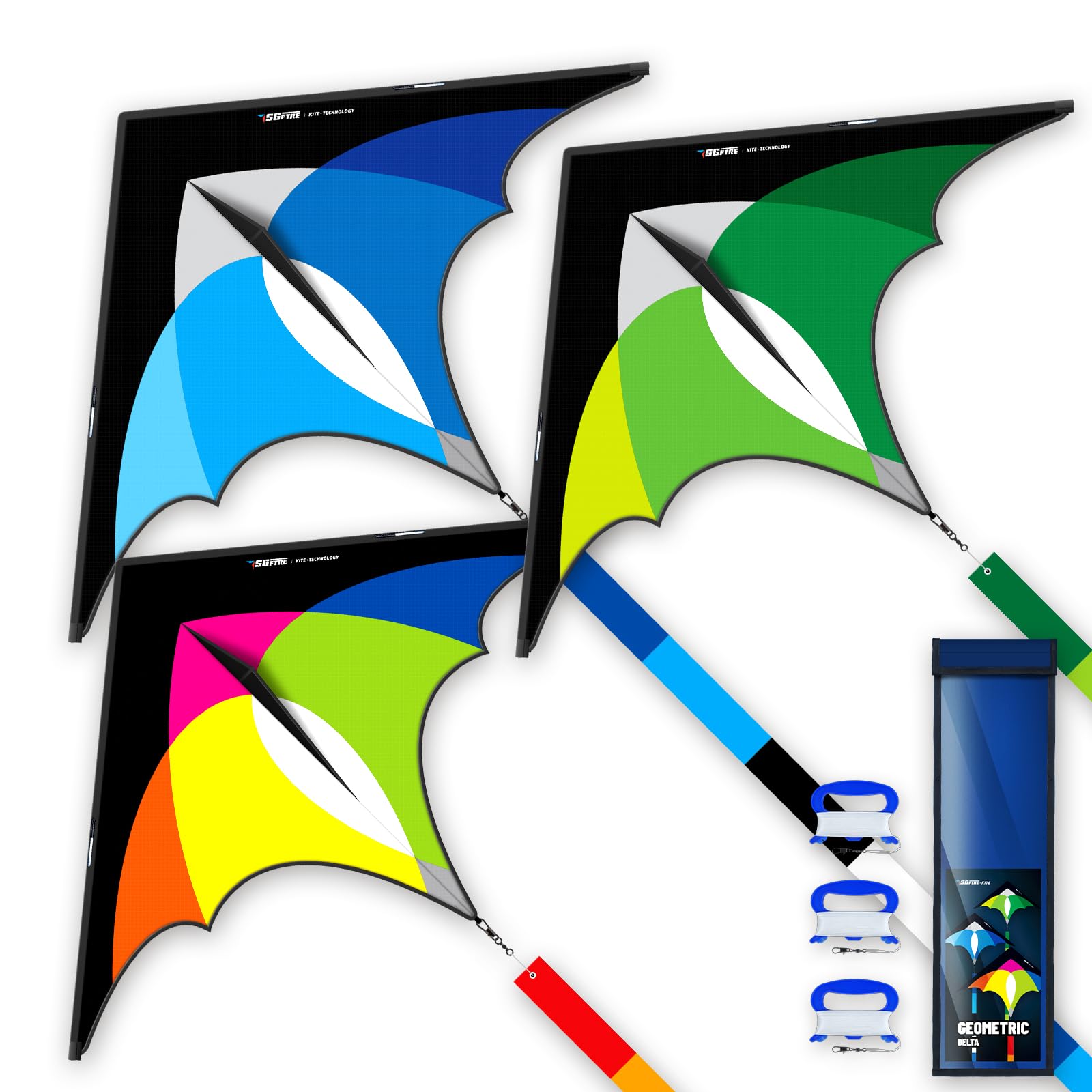 3-Piece Set Delta Kite for Easy to Fly Large Kite for Kids and Adults - Perfect Family Outdoor Toy, Beach Fun for Family Activities (Petal Blue+Green+Yellow, 3)