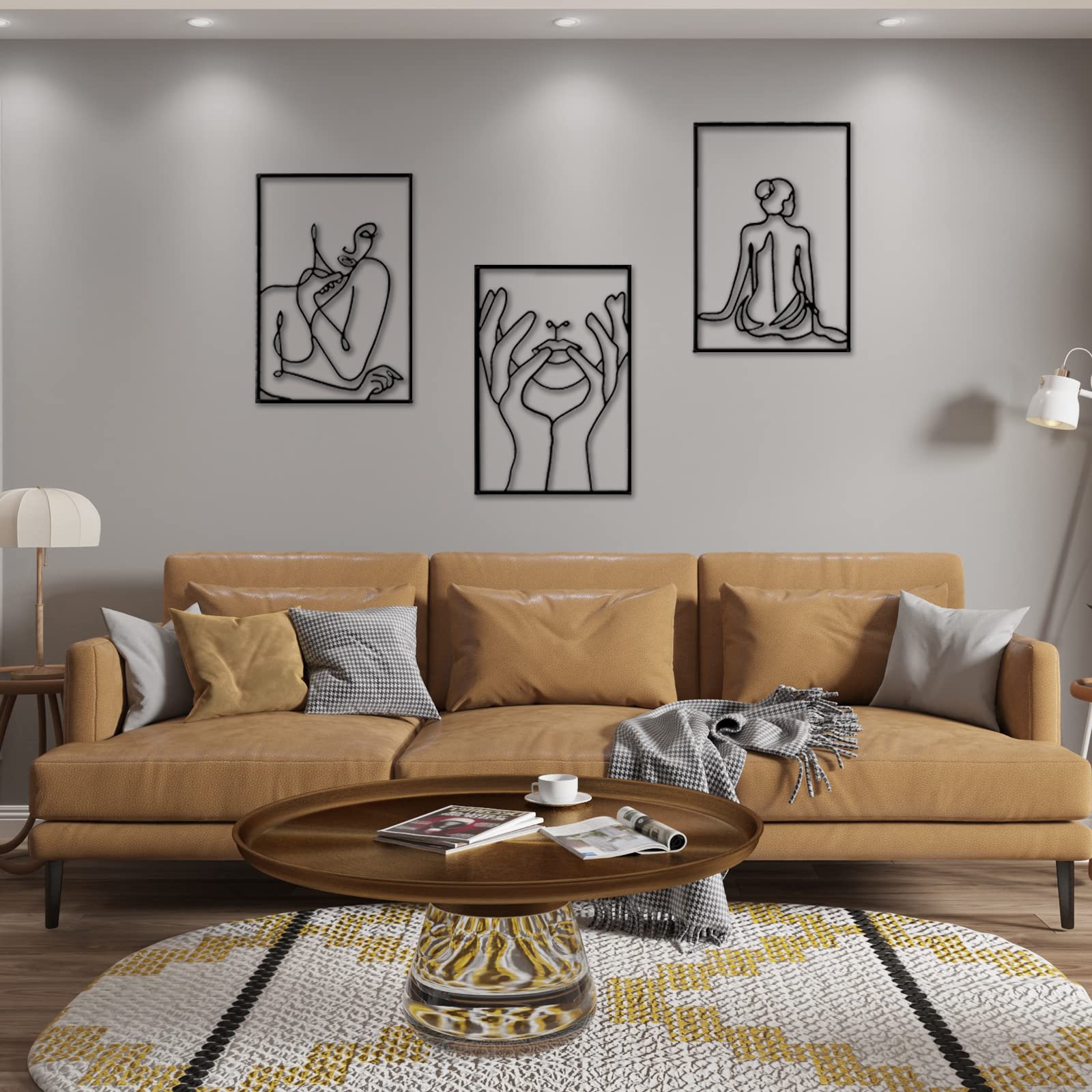 Axuansor Black Metal Line Wall Art Decor 3 Pack Single Line Wall Art ...