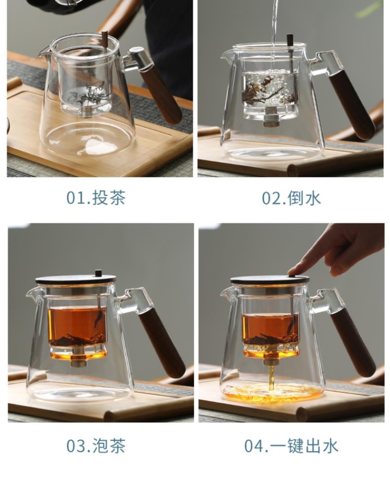 Szklany czajniczek do herbaty kungfu, 800 ml, ręcznie wykonany zaparzacz do herbaty odporny na wysokie temperatury