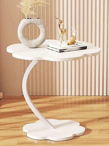 LITAITAI Flower Shape Small C-Shaped Side Table,Small Side Tables Bedroom, Sofa C End Table,Bedside Table for Living Room Kitchen Garden Bedroom,Small Accent Table (White) - White