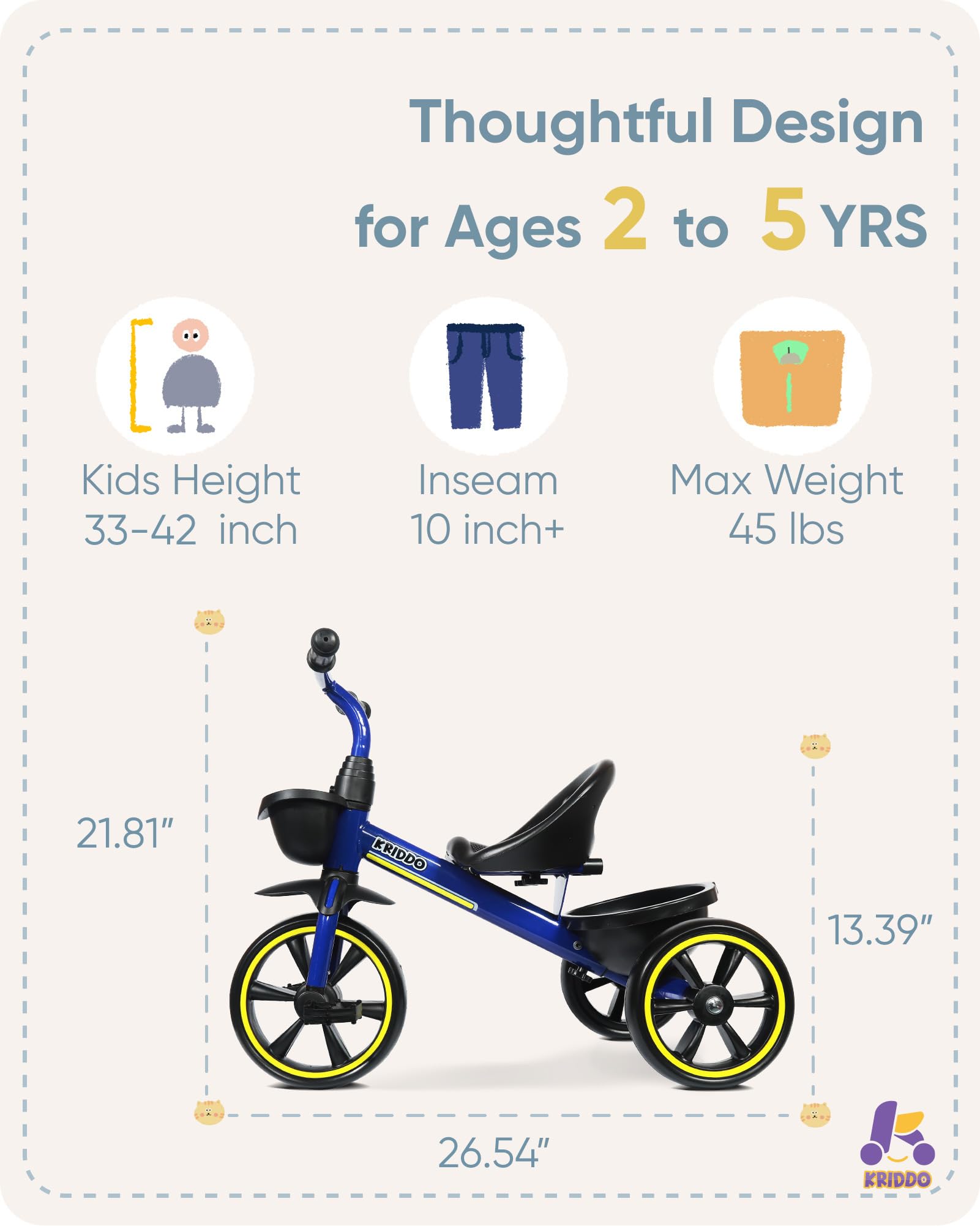 Triciclos para niños de 24 meses a 4 años, triciclos para niños pequeños de 2.5 a 5 años, triciclos de regalo para niños de 2 a 4 años, triciclos para niños pequeños, color azul 3