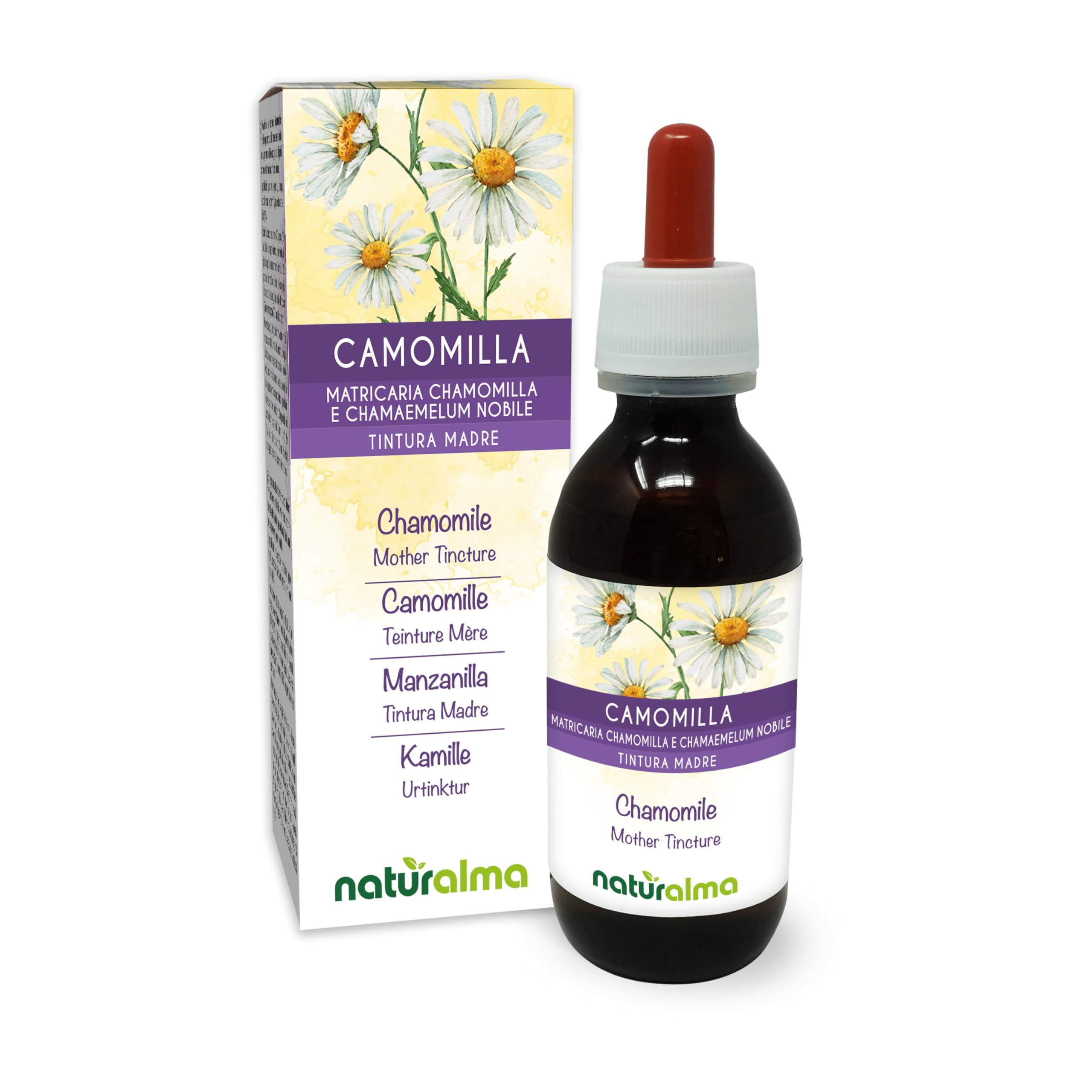 German and Roman Chamomile (Matricaria chamomilla and Chamaemelum nobile) Flower Heads Alcohol-Free Mother Tincture Naturalma - Liquid Extract Drops 120 ml - Food Supplement - Vegan