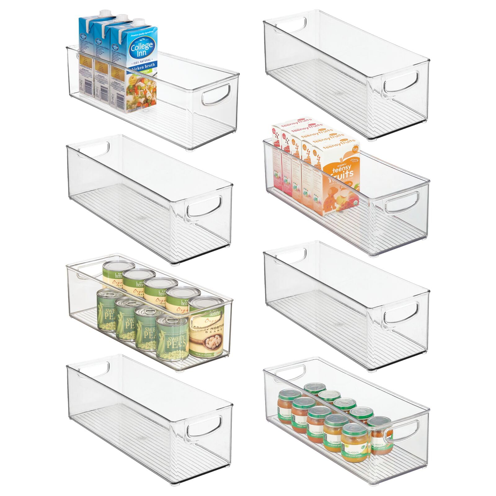 mDesign Plastic Stackable Kitchen Organizer - Storage Bin with Handles for Refrigerator, Freezer, Cabinet, and Pantry Shelves Organization - Food Container - Ligne Collection - 8 Pack - Clear