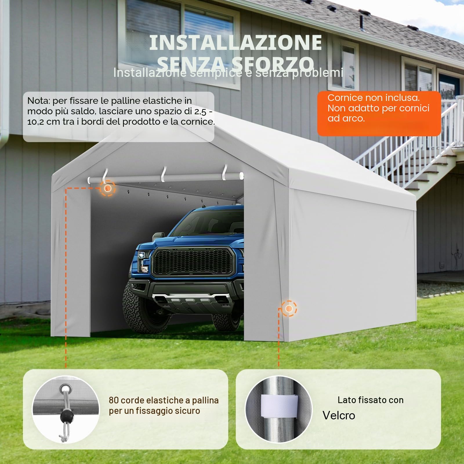 VEVOR Tendalino di ricambio per posto auto coperto parete laterale 10x20ft, impermeabile e protetto dai raggi UV, bianco (telaio non incluso)