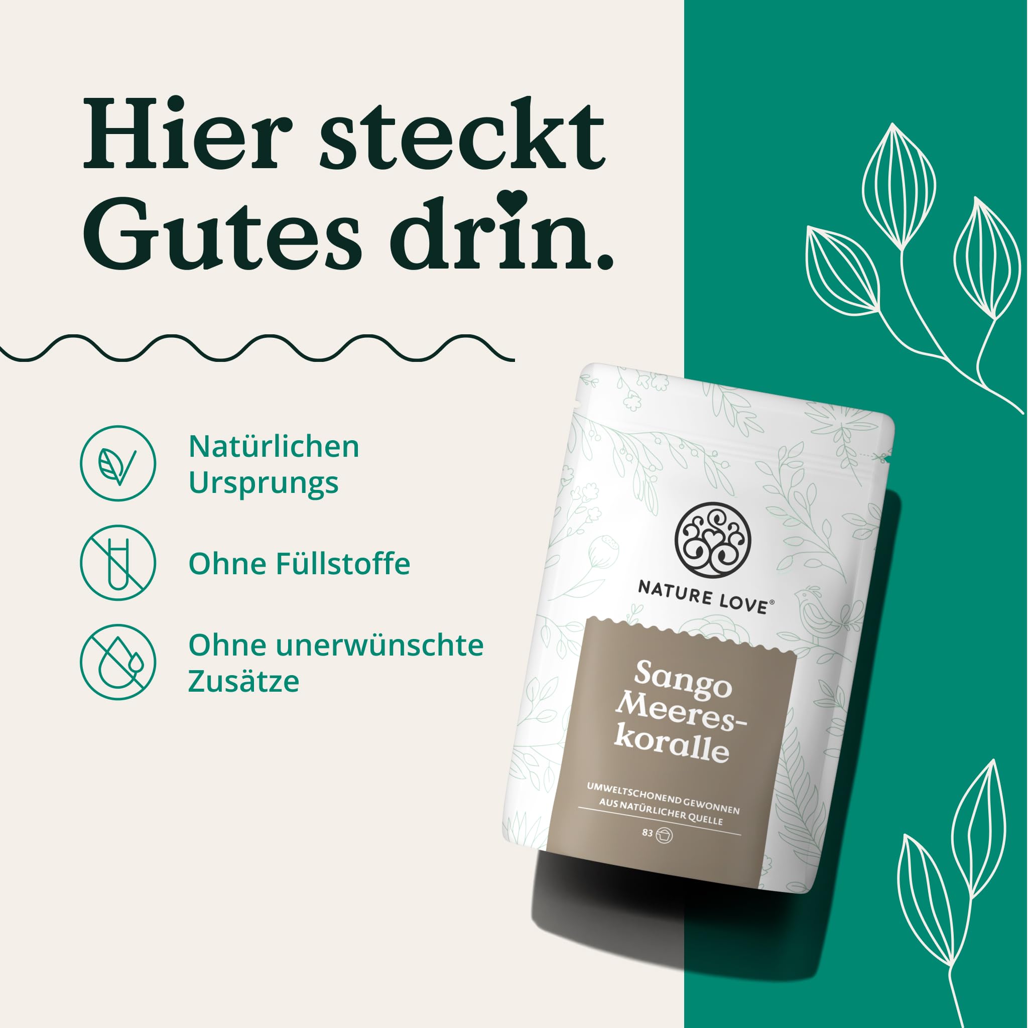 NATURE LOVE® Sango Meereskoralle – 250g Pulver – Natürliche Quelle für Calcium (20%) und Magnesium (10%) im körpereigenen Verhältnis von 2:1 – Hochdosiert und in Deutschland produziert
