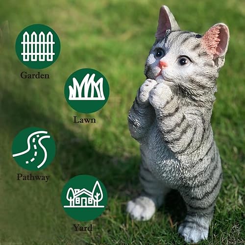 Miniatura 4 de Decoración de gato de jardín, estatua para exteriores, gato rezando gris de 9.1 pulgadas de alto para patio, césped y accesorio de mesa interior
