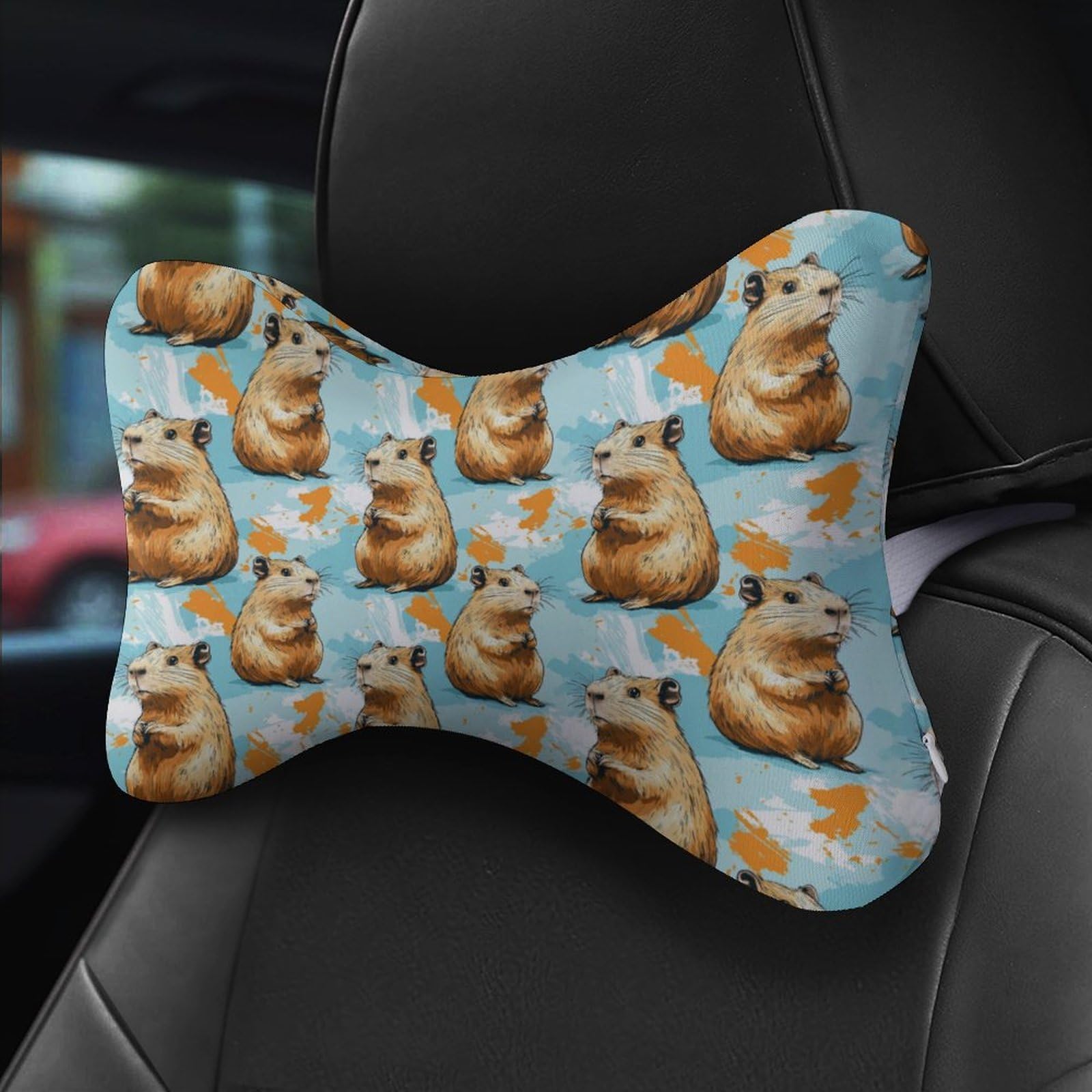 SMAZDFXX Capybara Car Neck Pillow Set of 2 Car Seat Head Support Cushion Bone Pillows with Elastic Strap