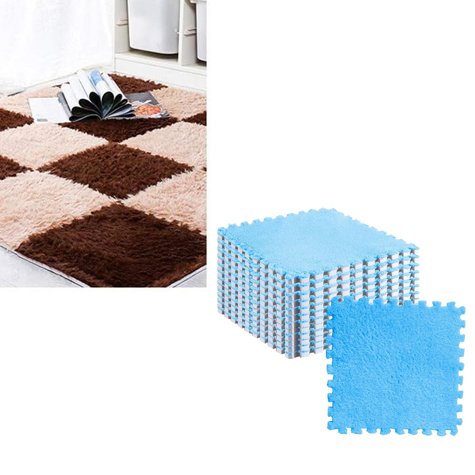 Tapis De Sol En Mousse Peluche 10 Pièces, Tapis Puzzle En Molleton De Corail Doux Et Sur Conception Detachable Pour Chambre Amz B