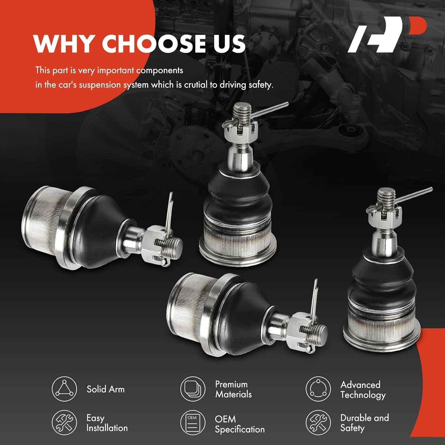 A-Premium Set of 4, Front Upper and Lower Ball Joints Kit, Compatible with Chevrolet Express 2500 2003-2021, Express 3500 2003-2016 2018-2021, Express 4500 2009-2017 & GMC Savana 2500 3500 4500