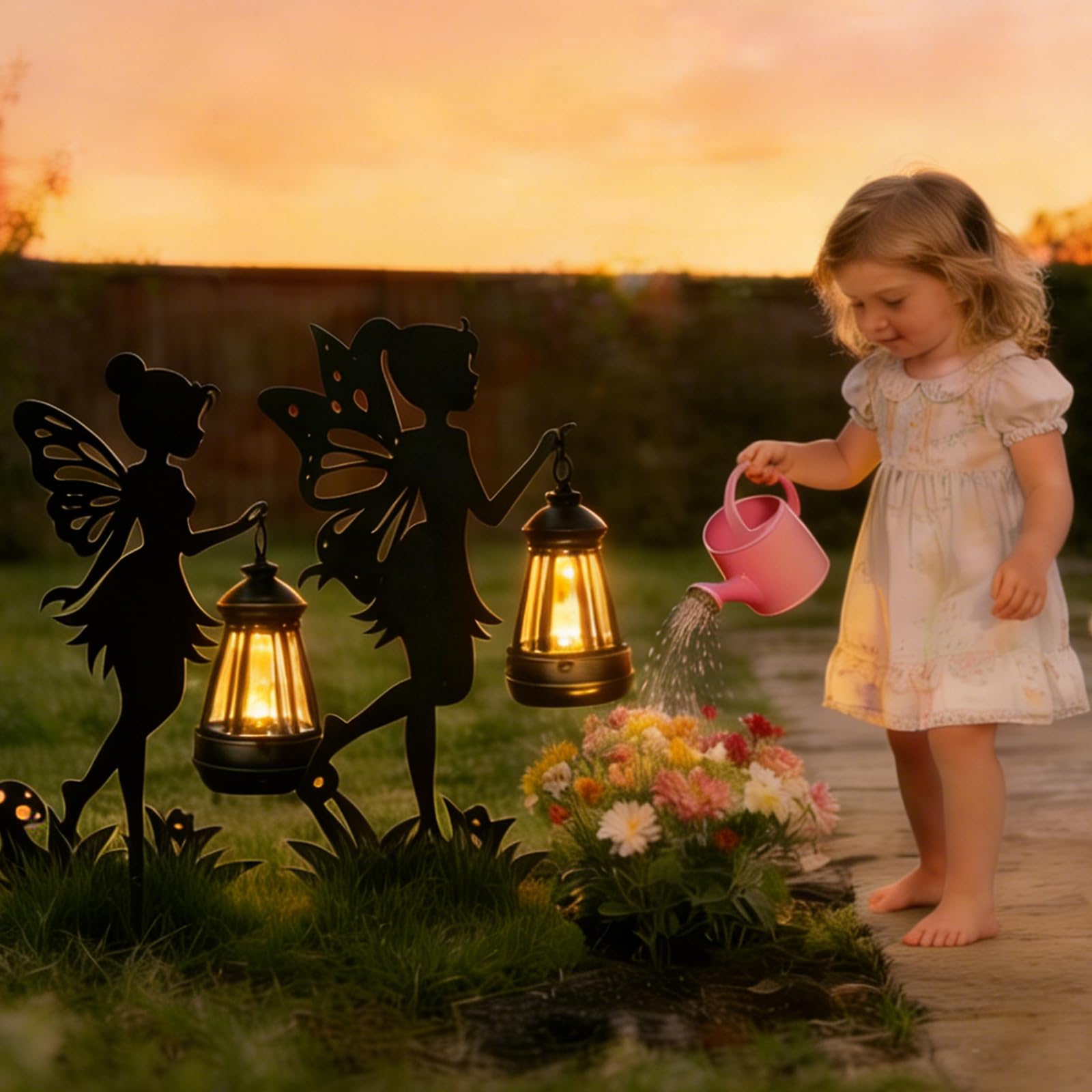 2 pezzi in metallo fata luce solare decorazione per esterni, statua di ferro, decorazione da giardino grande 30 cm con luci a energia solare, statua da giardino impermeabile, decorazioni per