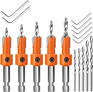 Countersink Drill Bit Set Hex Shank Woodworking: 5Pcs Tapered Pilot Hole Bits with Quick Change – Ideal for Carpentry, DIY & Home Repair Projects