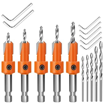 Countersink Drill Bit Set Hex Shank Woodworking 5Pcs Tapered Pilot Hole Bits with Quick Change Ideal for Carpentry, DIY & Home Repair Projects