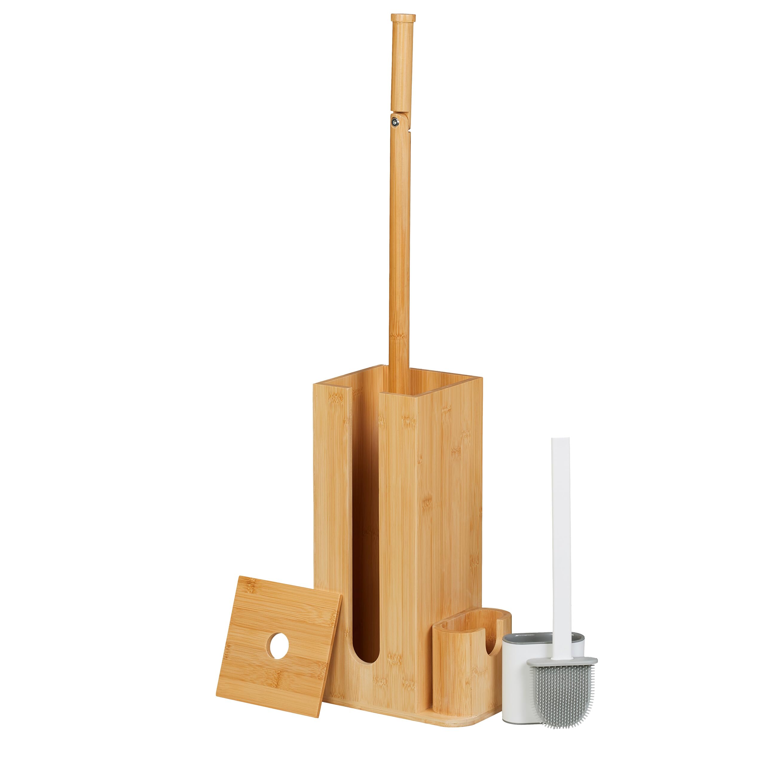 Relaxdays Zestaw do WC z bambusa, wys. x gł.: 72,5 x 26 x 15 cm, wolnostojąca, szczotka do WC z uchwytem na szczotkę, naturalna/biała