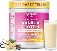 Vista 1 de Pink Stork Proteína en polvo para mujeres, 0.71 oz de proteína en polvo a base de plantas con fibra + superalimentos, sin gluten, sin lácteos, sin