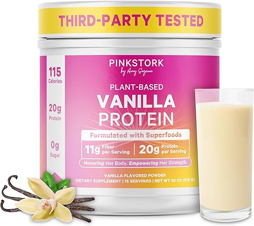 Pink Stork Proteína en polvo para mujeres, 0.71 oz de proteína en polvo a base de plantas con fibra + superalimentos, sin gluten, sin lácteos, sin