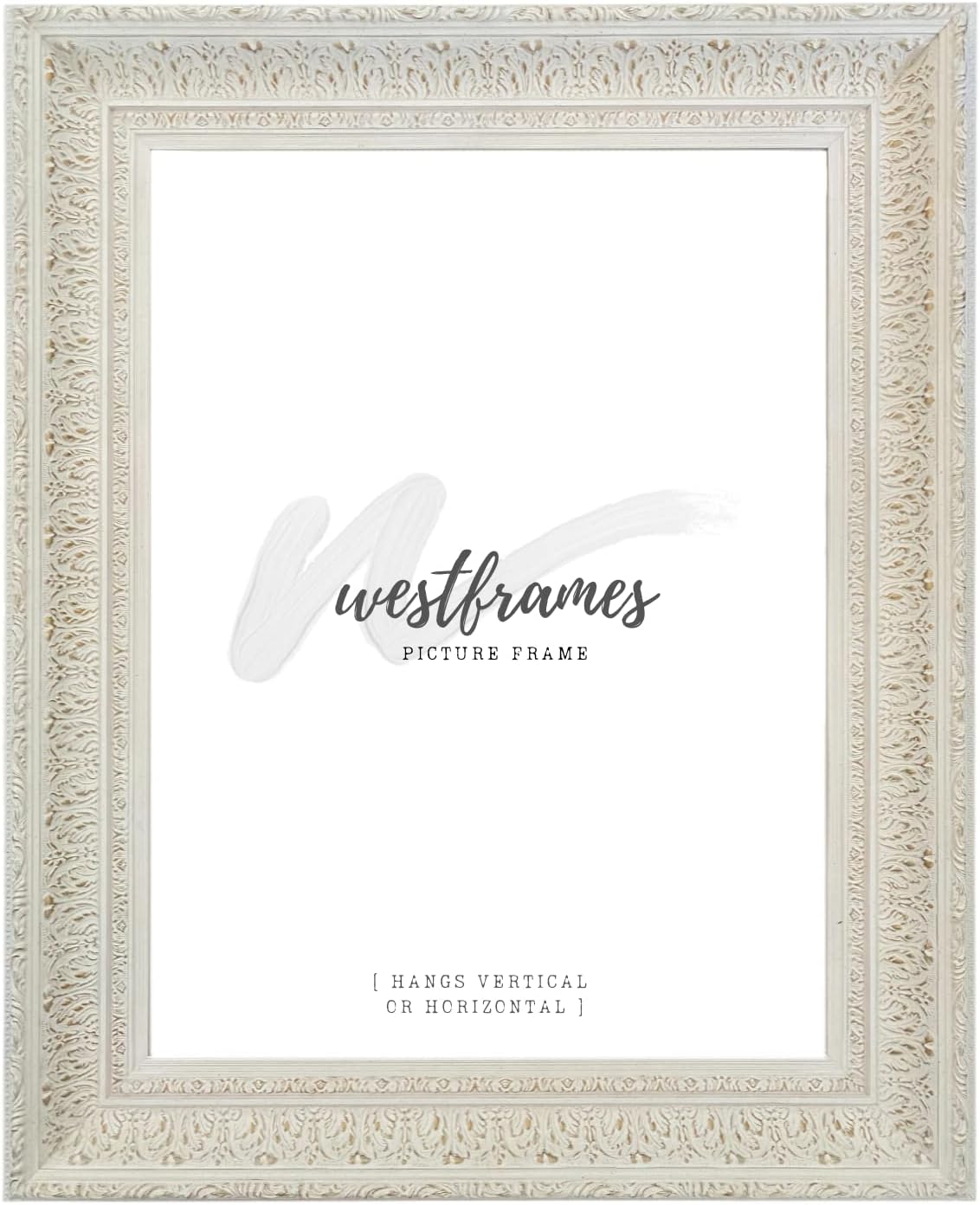 West Frames Elegance French Ornate Embossed Wood Wall Picture Frame 3.75" Wide (16" x 20" Frame with Plexiglass & Backing Board, Antique White)
