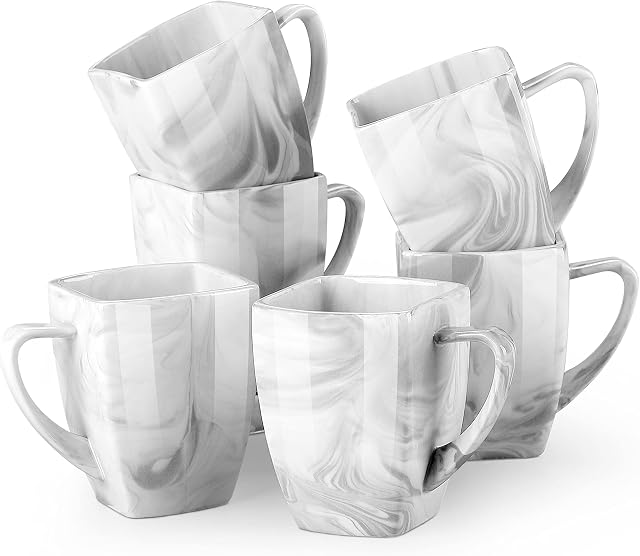 MALACASA, Seria Blance, 6-częściowy zestaw serwis do kawy marmur porcelana 360 ml kubki zestawy kubków filiżanki filiżanki do kawy filiżanki 11,5 x 8 x 10,5 cm