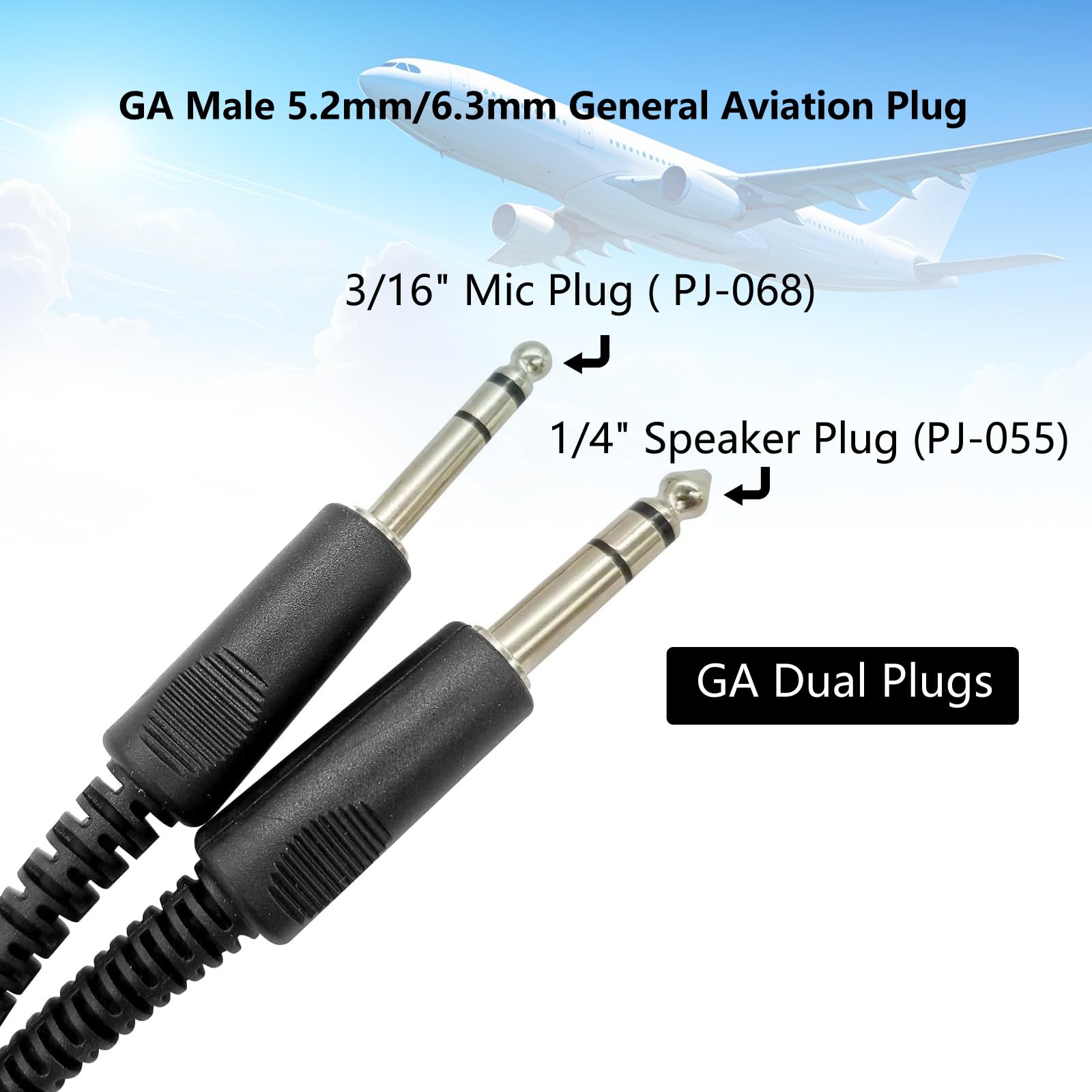 WODASEN Adattatore per cuffie aviation AB-GA 5 pin femmina Airbus XLR a GA Dual Plug Cavo connettore per pilota elicottero aviazione generale Adattatore per cuffie Twin Plug