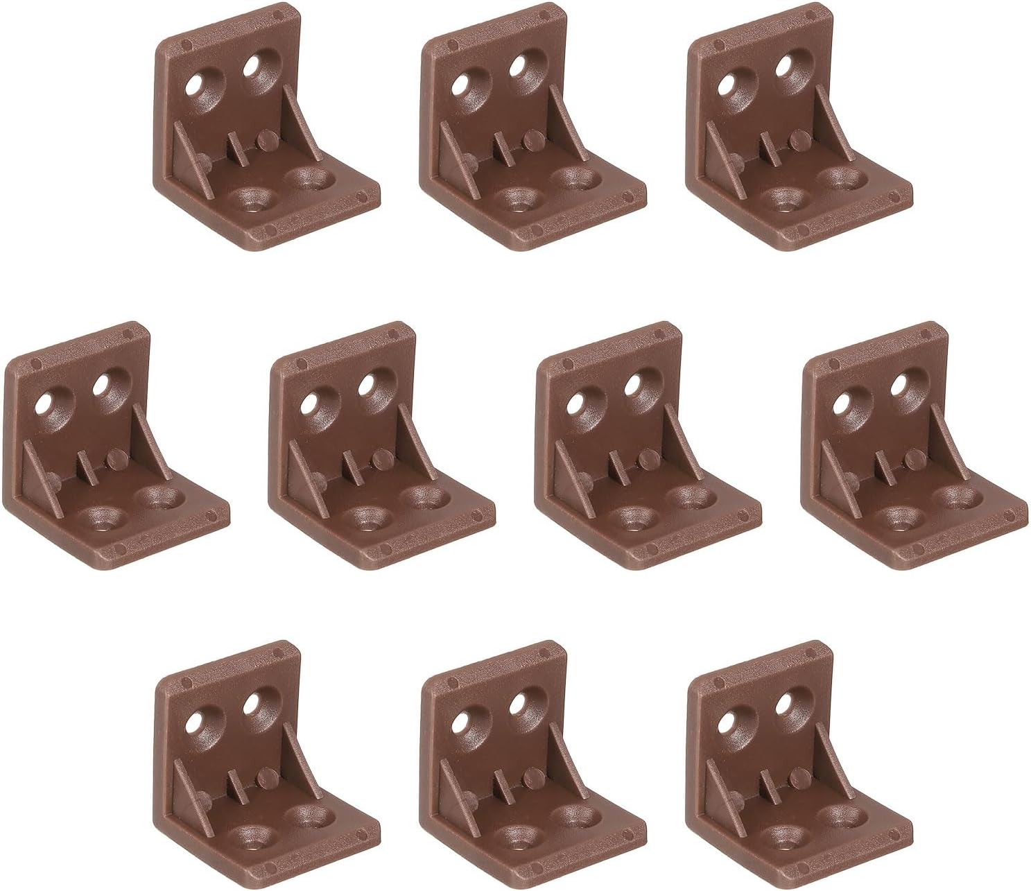 uxcell 10Pcs Plastic Corner Braces, L Shape Corner Bracket, Right Angle Corner Support Brace, Shelf Board Holder for Wood Furniture Cabinet Drawer Bookcase, Dark Brown