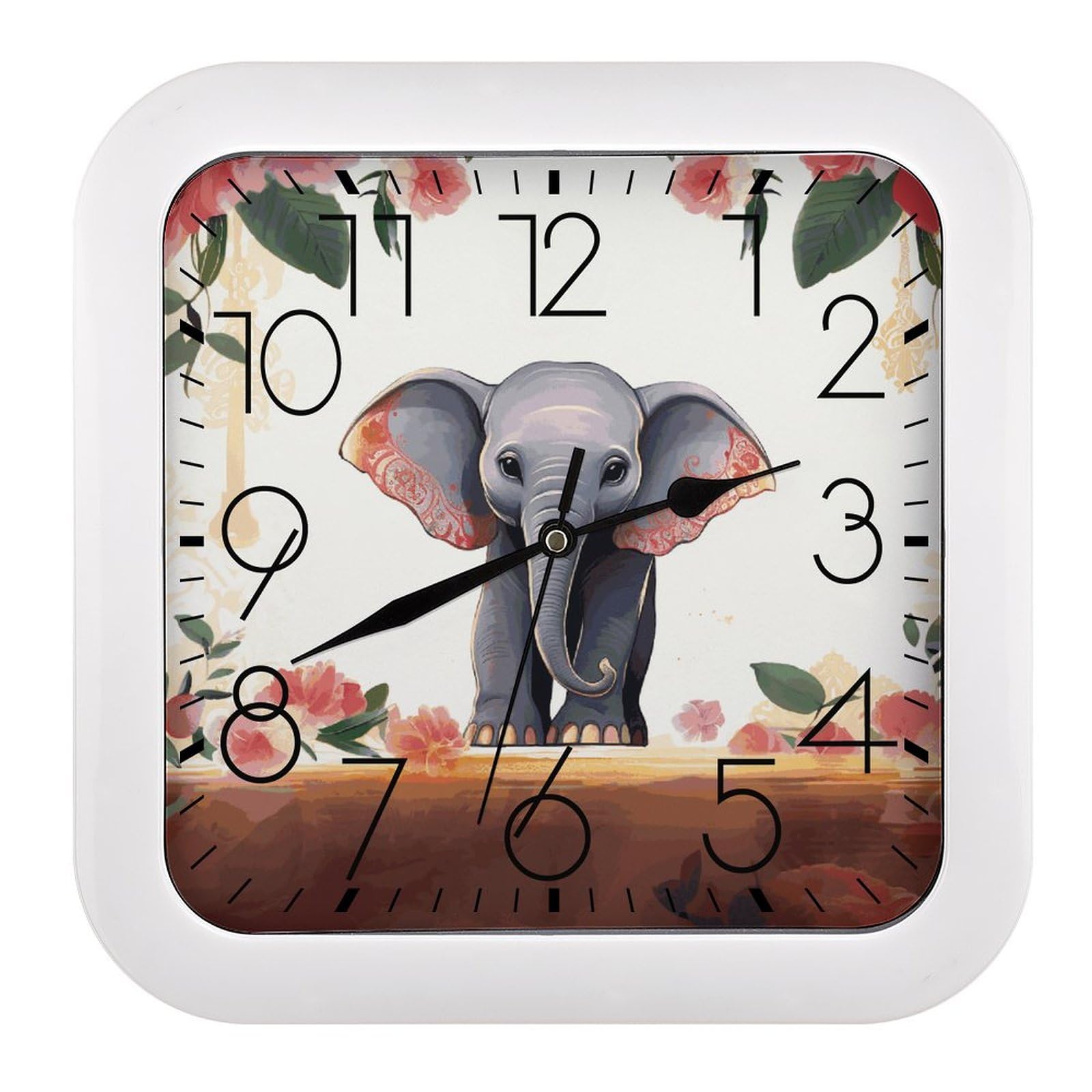 Horloge murale vintage pour cuisine et salon style retro elephant silencieux