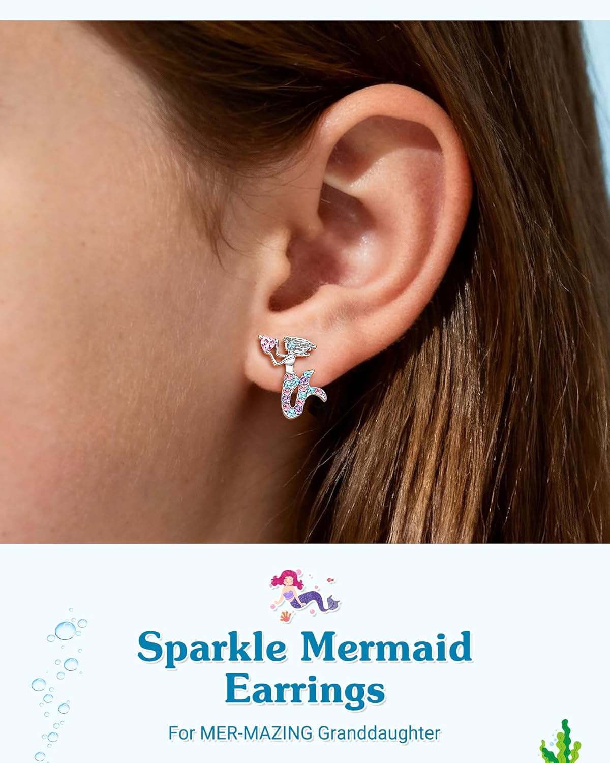 Hypoallergenic Mermaid Stud Earrings for Girls Kids, Gifts for Daughter Granddaughter Birthday Christmas Valentines - Image 2