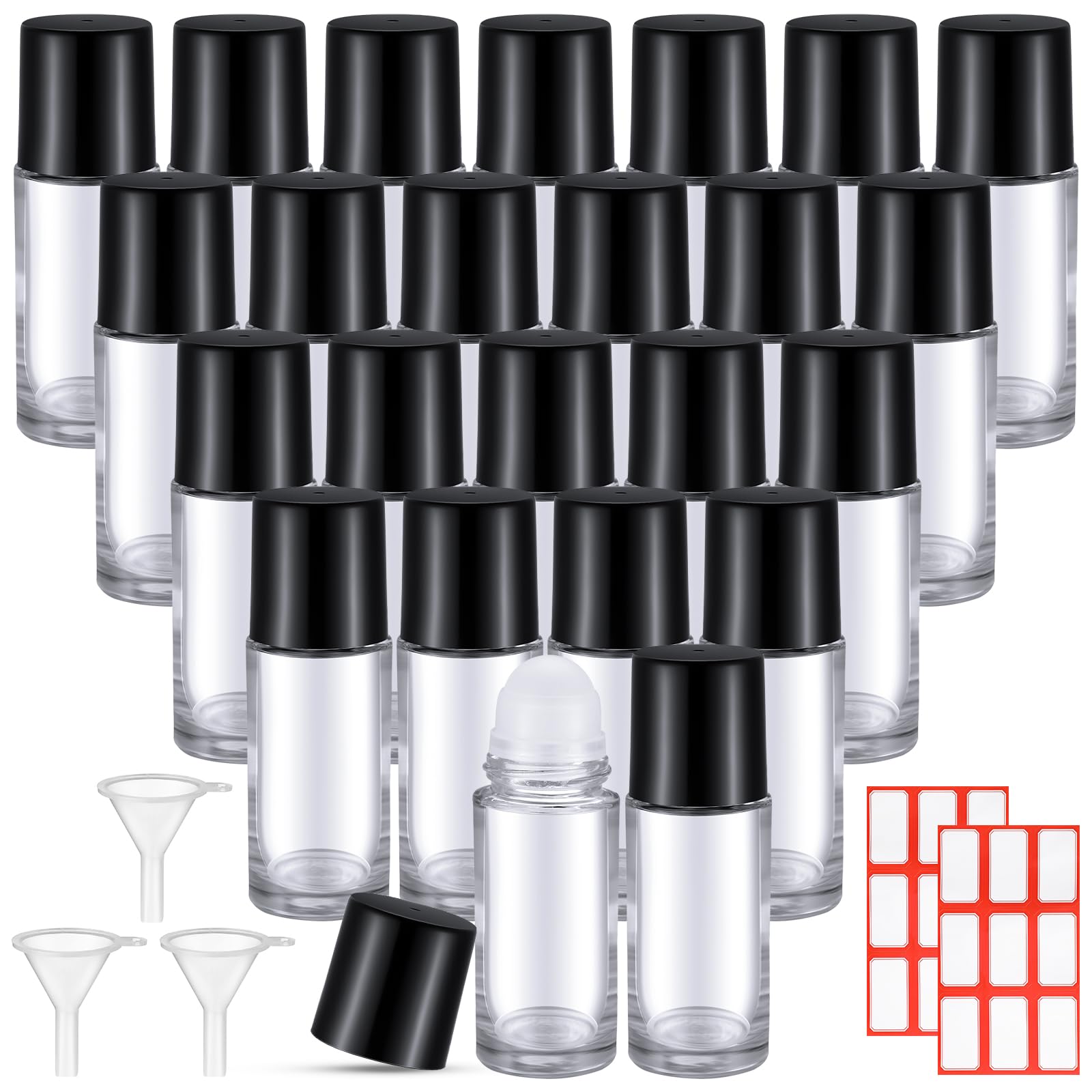 Sumind 24 Pcs 50ml Glass Roller Bottles for Essential Oil, Clear
