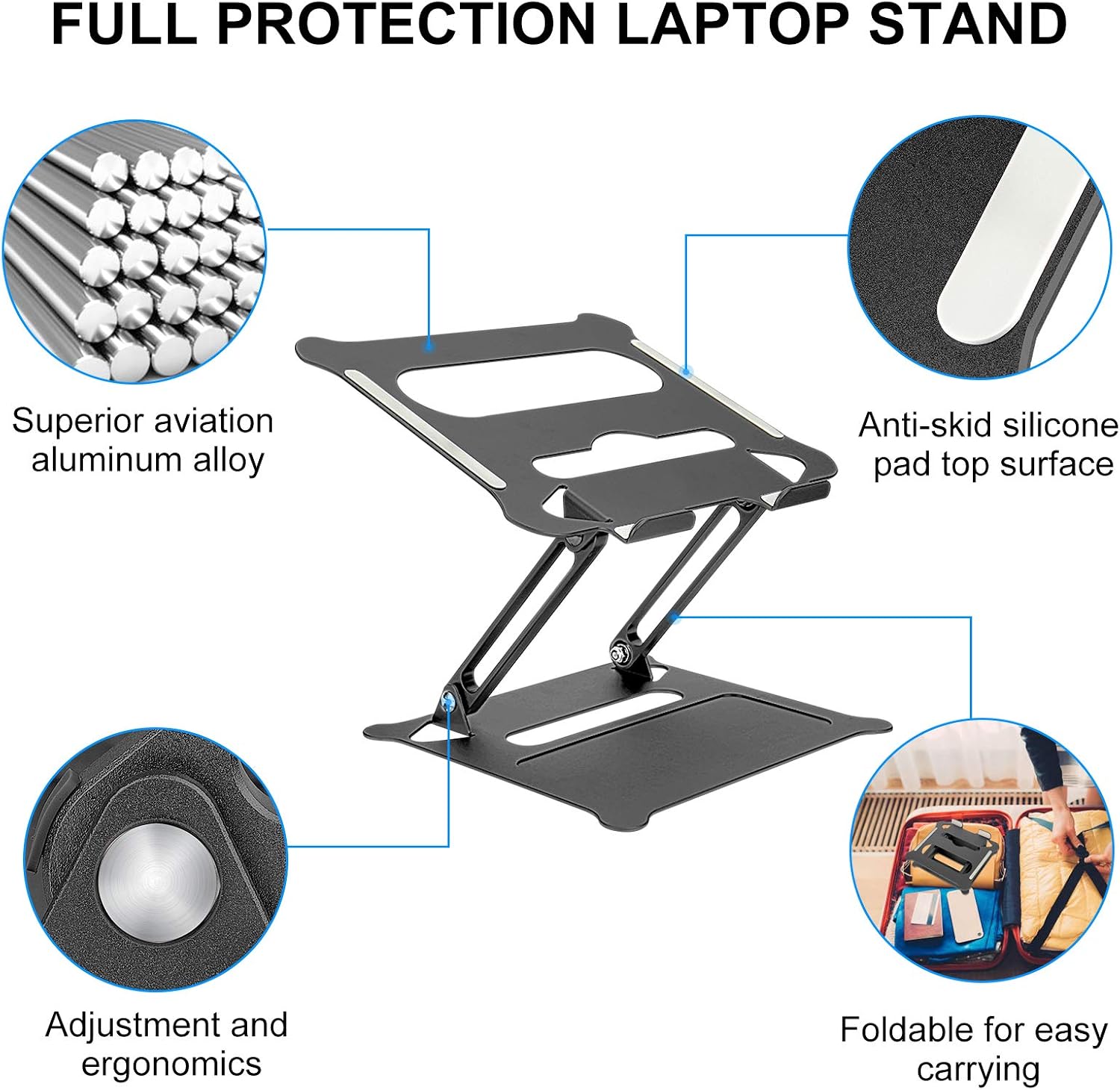 Uvital Laptop Stand, Adjustable Riser with Slide-Proof Silicone and Protective Hooks, Ergonomic Aluminum Notebook Holder Compatible with MacBook Air Pro, Dell, HP, Lenovo More 10-15.6" Laptops(Black)