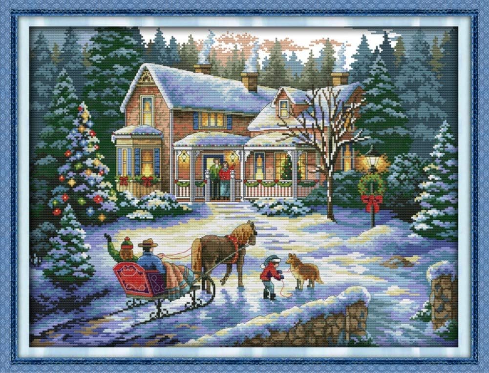 TAIDETON Stamped Cross Stitch Kit DIY Embroidery Starter Kit Full Range of Cross Stitch Home Decoration Embroidery Kit 11CT 3 Strands (Return from Christmas 27.2'' x 21.3'')