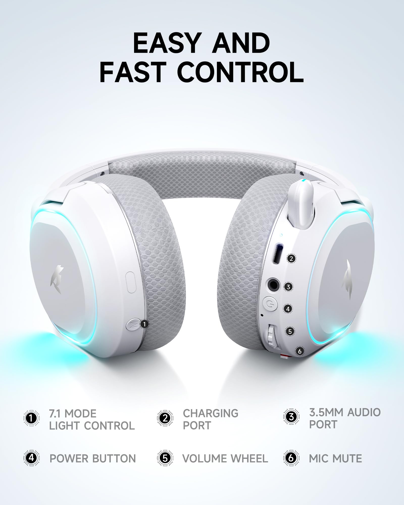 Picun G2 Casque de gaming sans fil, Over-Ear 7.1 Virtual Surround Sound, 2,4 GHz/Bluetooth 5.4/Wired, 5ms Ultra-Low Latency, 100H Battery, ENC Noise-Canceling Mic, RVB, pour PC PS5 PS4 Switch (gris)