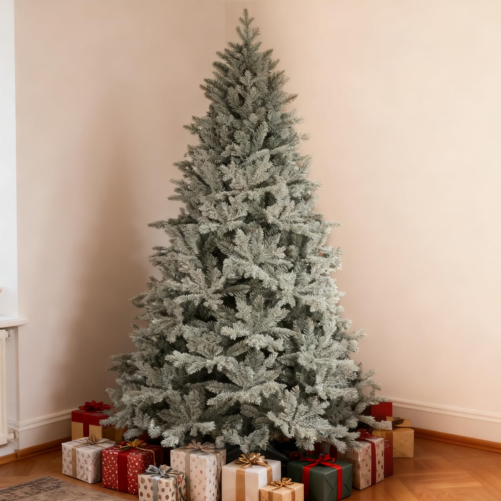 SALCAR 210 cm Künstlicher Weihnachtsbaum aus 80% PE, Natürliche Blaugrau Tanne, Christbaum mit Schnellaufbau-Klappsystem und Metallständer