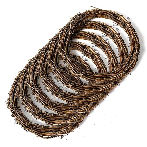 Worown 6 Pcs 10 Inch Natural Grapevine Wreaths, Vine Branch Wreath, Rattan Wreath for DIY Christmas Craft, Front Door Wall Hanging, Wedding and Party Decors