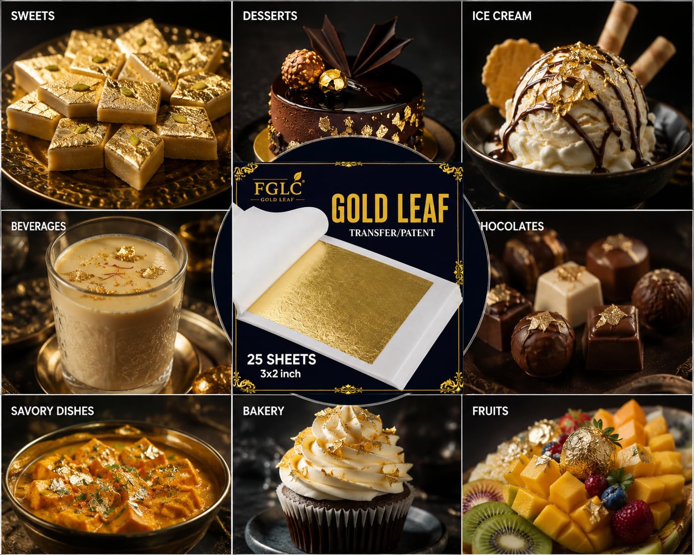 24k Edible Gold Sone ke Vark Size (75MM"x50MM") | 2x3 Inch pack of 10 Gold Leaf Sheets For Indian Sweets Mithai Dessert Cake Confitionary Ice Creams Jain Mandir Worshipper Pooja Anti Aging royal Drink 2