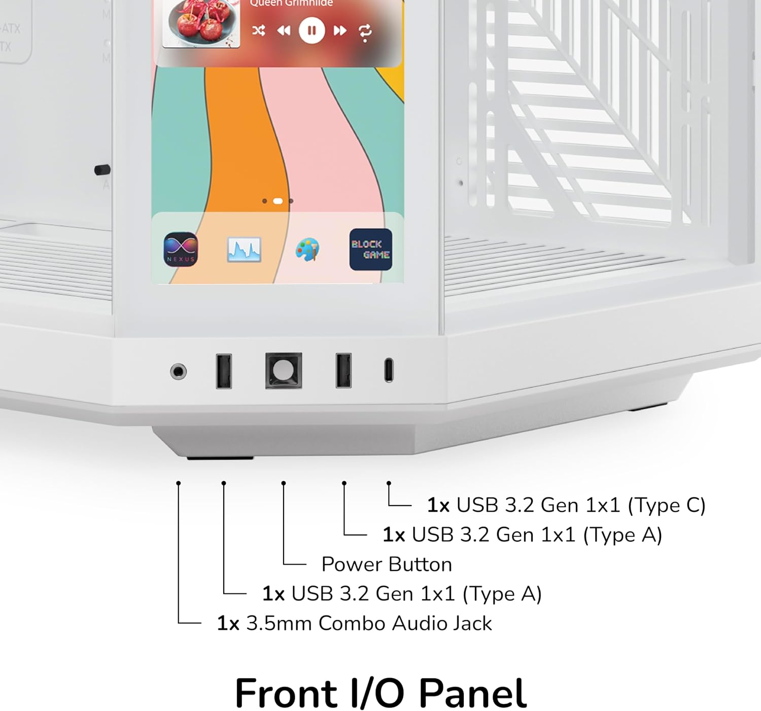 HYTE Y70 Touch Infinite Modern Aesthetic Gaming PC Case - Integrated 2.5K LCD Touchscreen Screen Display - Dual Chamber ATX Desktop Chassis - 10 Fan Capacity - Luxury PCIe 4.0 Riser Cable - Snow White