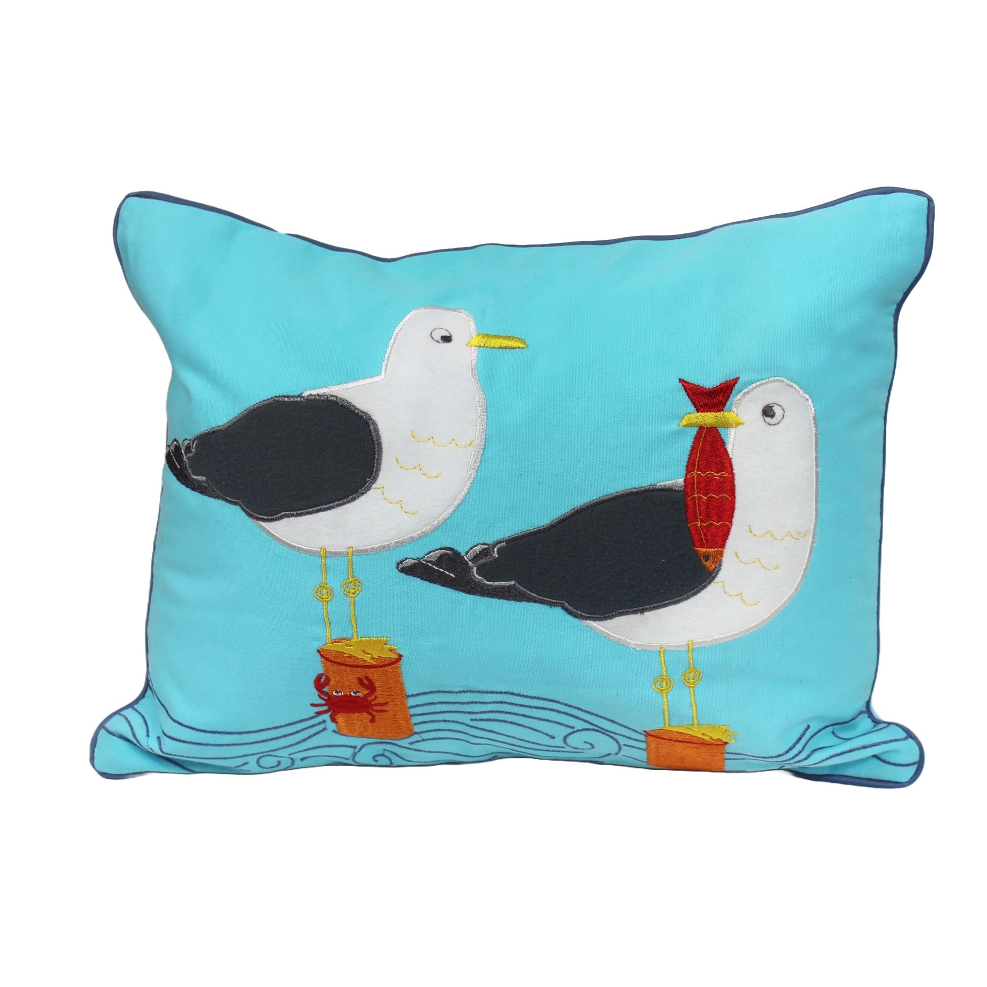 Peggy Wilkins Seagulls Rectangle Cushion 32 x 44 cm – Coastal Lumbar Cushion with Seagull Design, Filled Decorative Cushion with Removable Cover & Hidden Zip