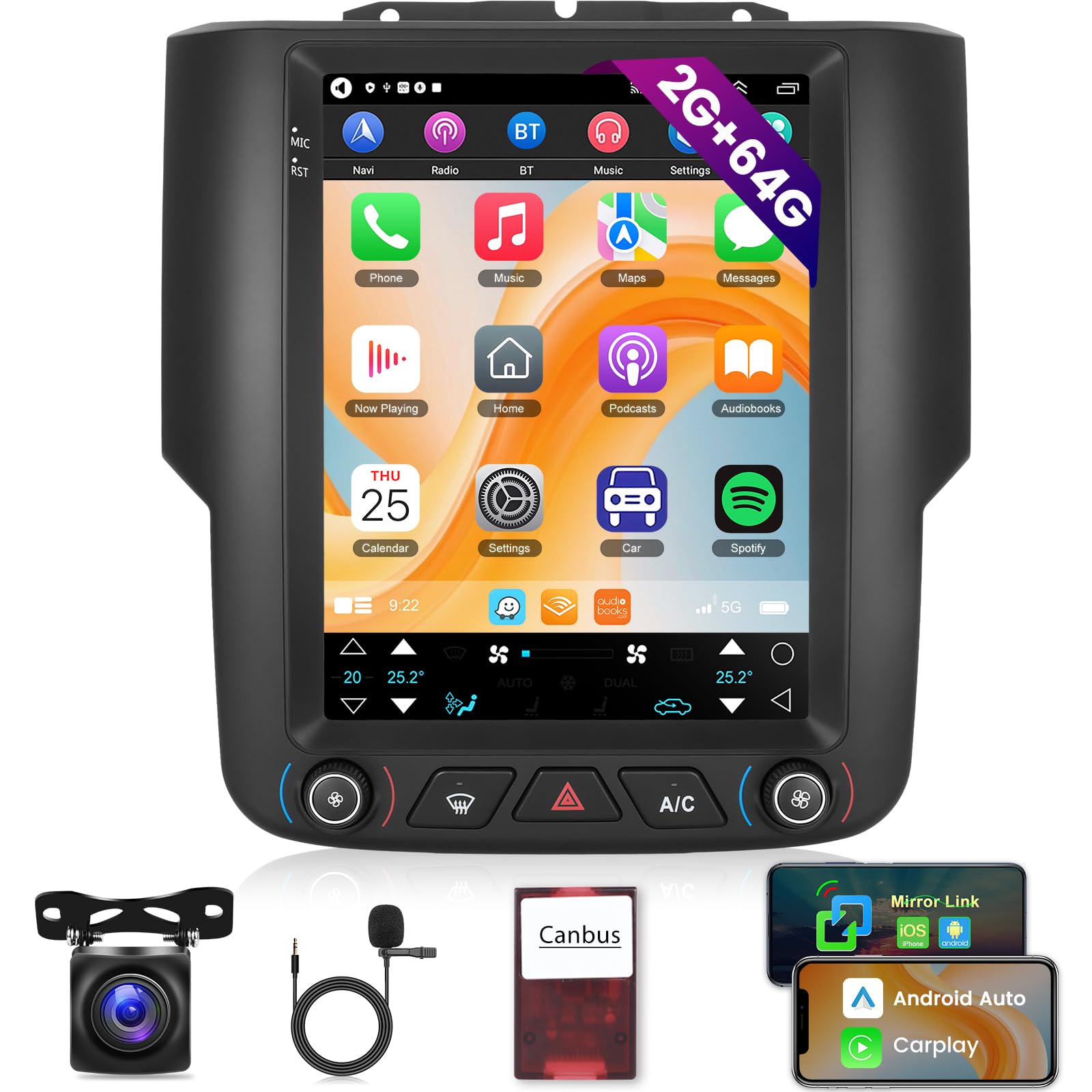Photo 1 of [2+64G] Car Radio for Dodge RAM 1500 2500 3500 2013-2018(for Auto AC), 9.7 inch Android 13 Vertical Touch Screen Stereo, Carplay/Android Auto/Hi-Fi Audio/1080P/SWC/Bluetooth