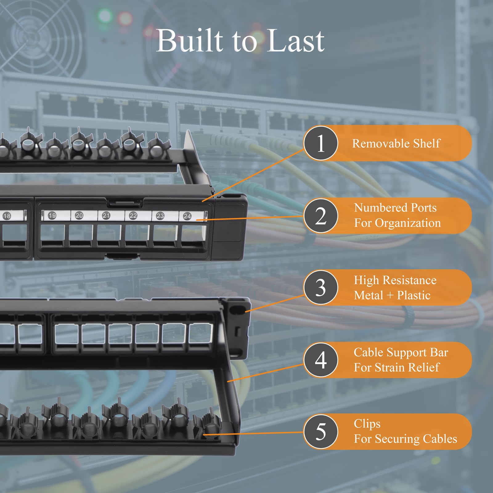 1 Stück 24 Port Patchpanel Patchfeld 1 HE 19 Zoll - Abnehmbar
