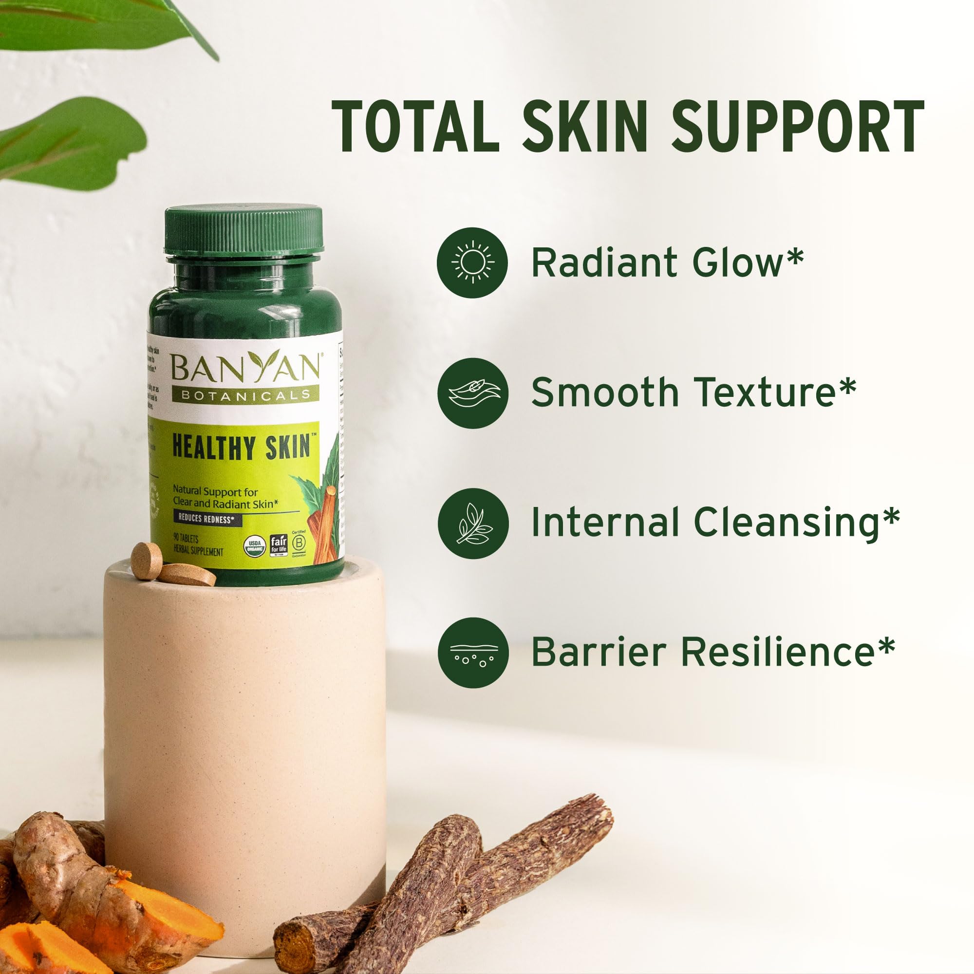 Banyan Botanicals Organic Healthy Skin – Internal Cleansing for Radiant Skin – with Neem & Manjistha for Smooth Texture & Systemic Soothing – 90 Tablets – USDA Organic — Amazon image 2