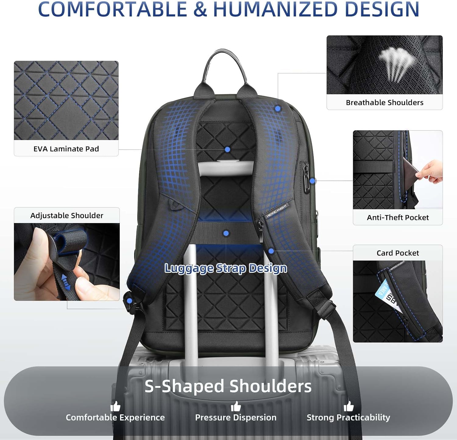 Business Backpack Computer Bag for 15.6 Inch Laptop for Men Women with USB Charging Port Water-Resistant Anti-theft Luggage Backpack Suitcase Casual Daypack for College Weekender Hikking Travel-Green - Image 5