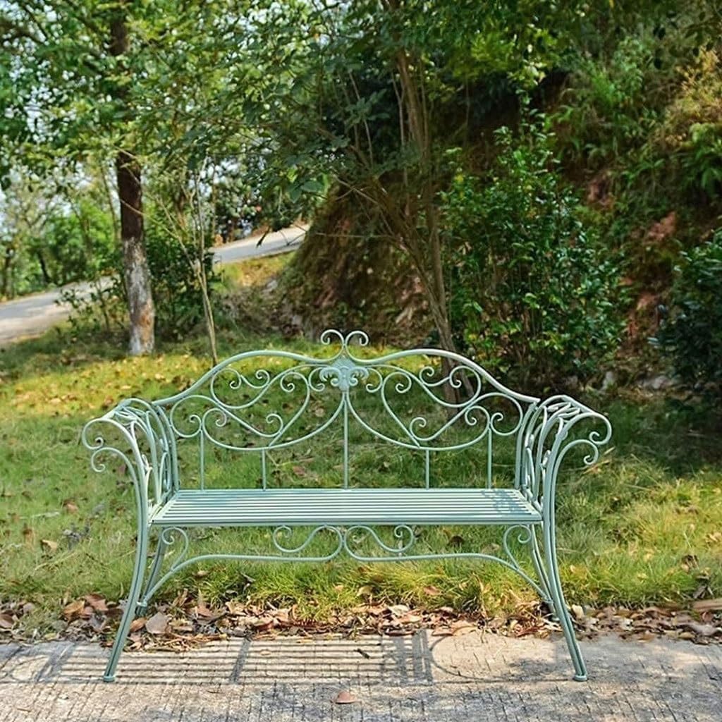 Garden Bench Outdoor Patio Bench Park Terrace Bench Outdoor Furniture Cast Iron Garden Bench(Green)