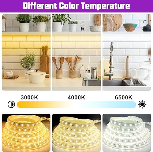 Miniatura 2 de Cuerda de luz LED de 65.6 pies, regulable de alto brillo 110 V CA, IP65 impermeable, 3000 K-6500 K color con 3 colores, cuerda de luces al aire