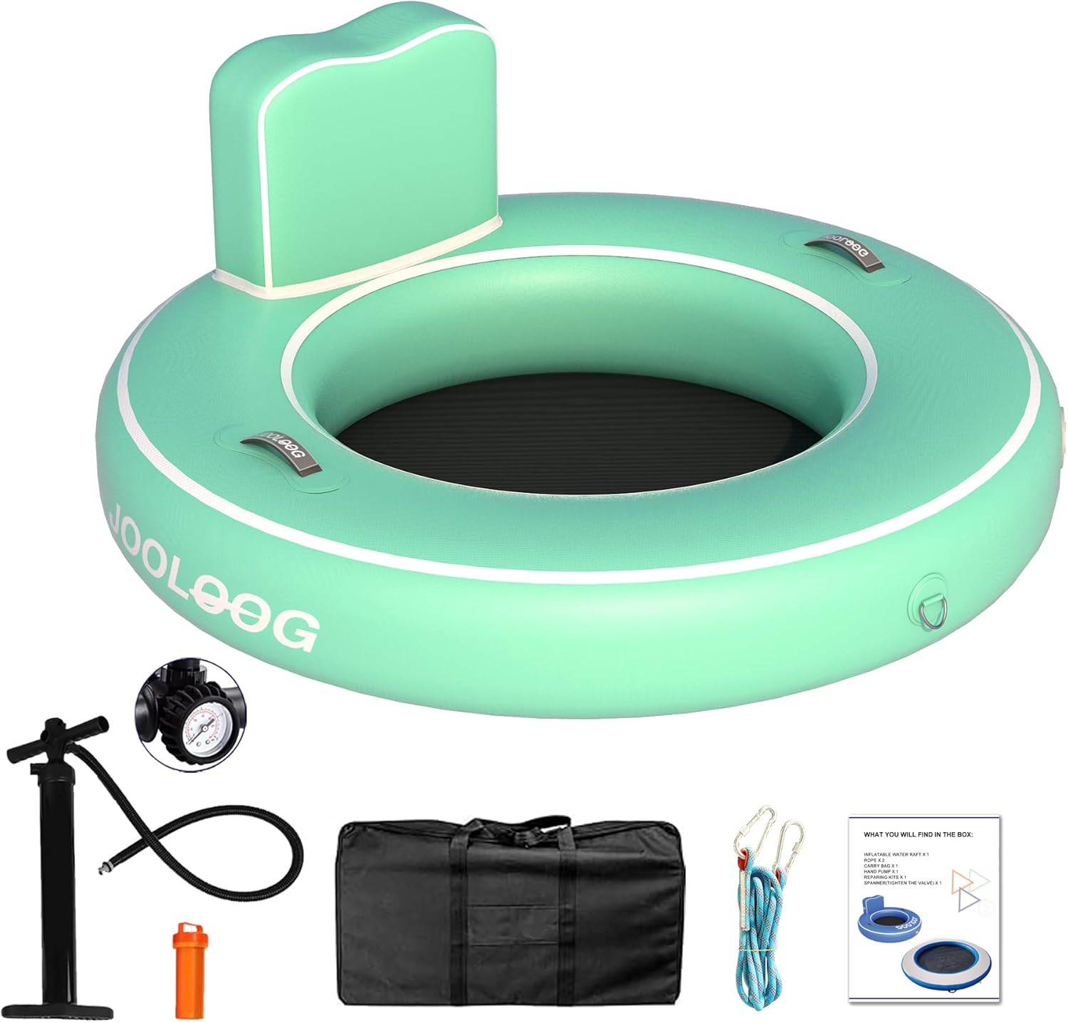 Inflatable Water Hammock 3.6FT/6FT/8FT Round Float Ring, Adults Heavy Duty River Inflatable Stable Platform Raft Water Floating Docks Mat for Lake and Pool Mint Green (3.6' Circle)