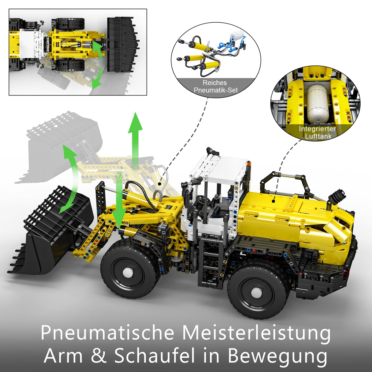 Mould King 17026 Technik Radlader L550 mit Pneumatik & Motor, RC Baustellenfahrzeug Bausteine, Ferngesteuerter Bagger Loader, 1803 Teile, für Erwachsene