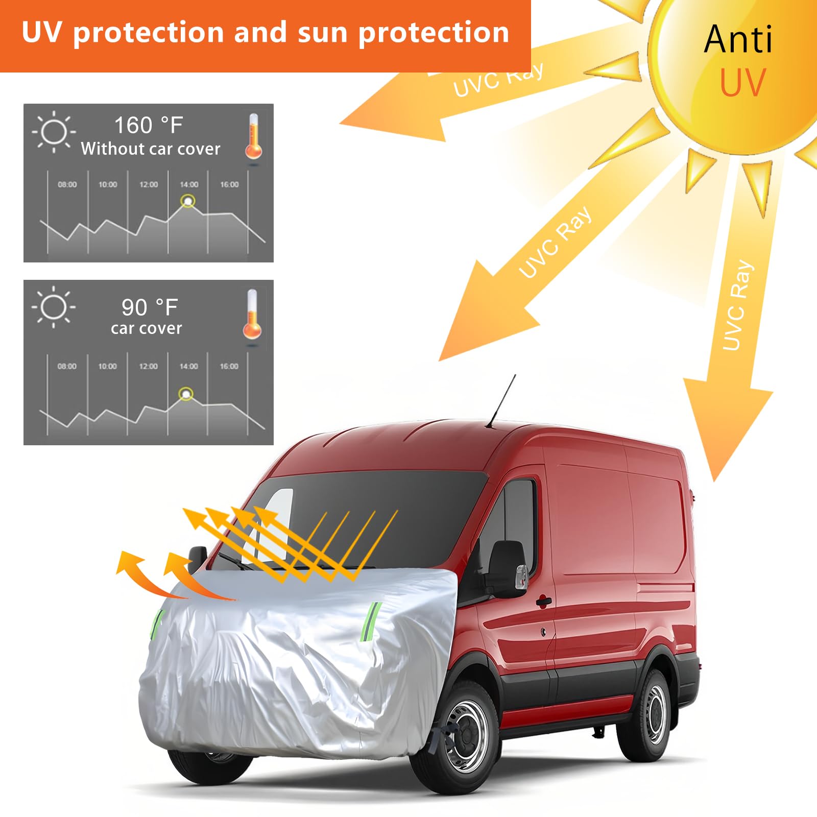 Vordere Halbe Autoabdeckung Motorhaubenabdeckung mit Reflektierenden Riemen für Ford Transit Van Mercedes Sprinter FIAT Ducato Renault Master