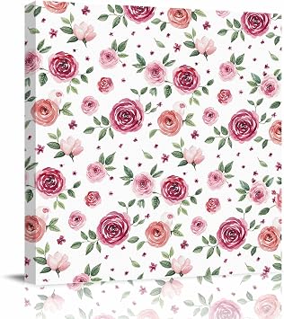 Framed Canvas Wall Art for Living Room Pink Rose Wall Decor, Watercolor Farm Flower Aesthetic Paintings for Bedroom Office Kitchen Bathroom, Artwork Ready to Hang Wall Pictures 12x12 Inch
