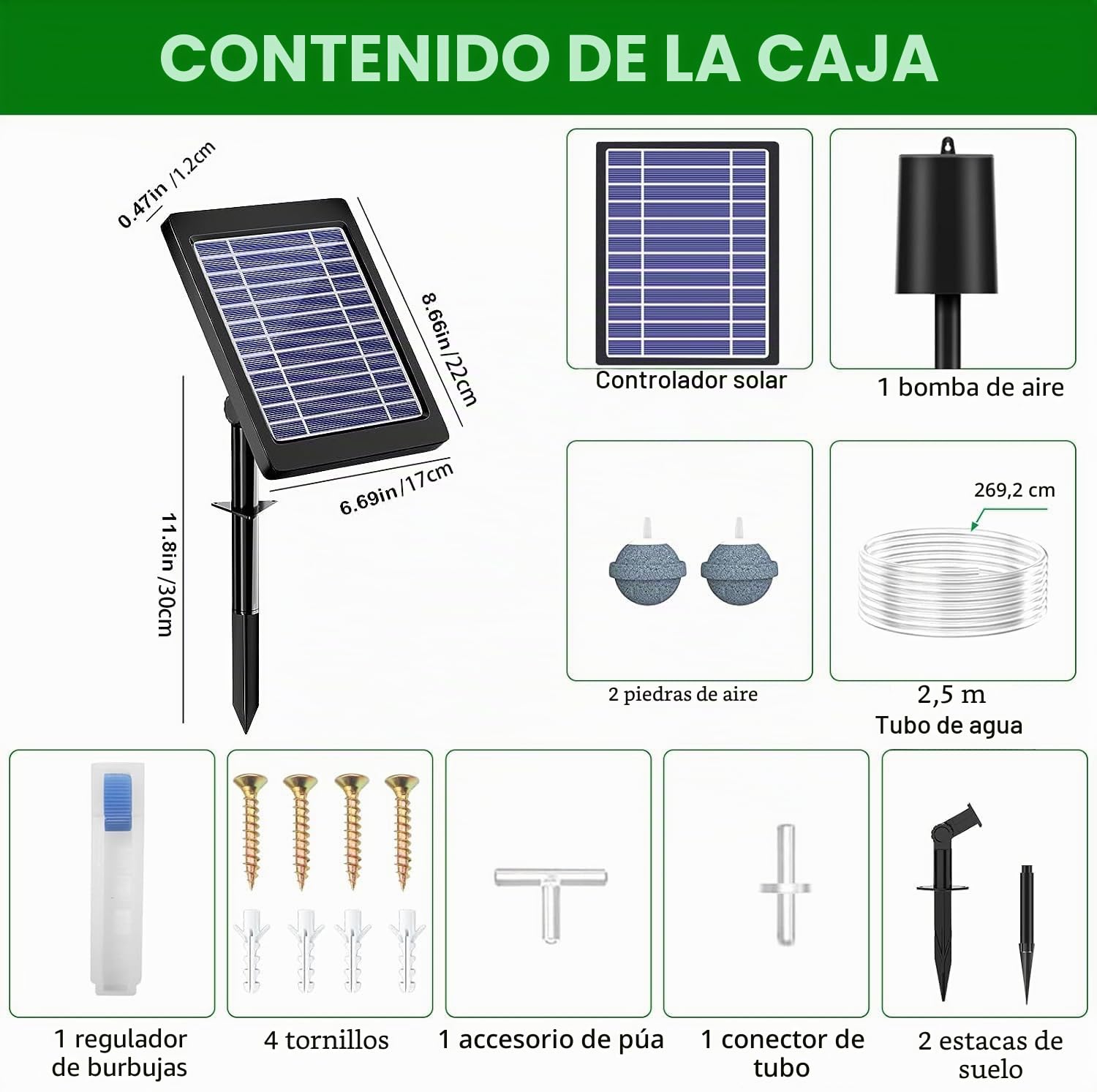 Aireador Solar para Estanques Con Bomba de Aire, 3 Modos (18H/36H/72H), 4 W y 2200 mAh, Regulador de Burbujas para Uso Al Aire Libre